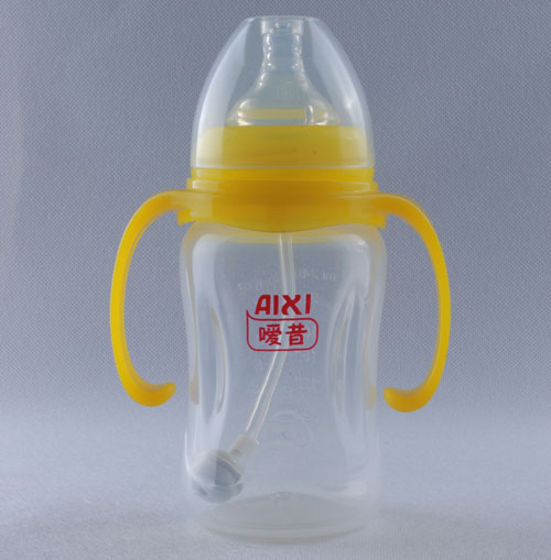 噯昔帶手柄嬰幼兒奶瓶黃色