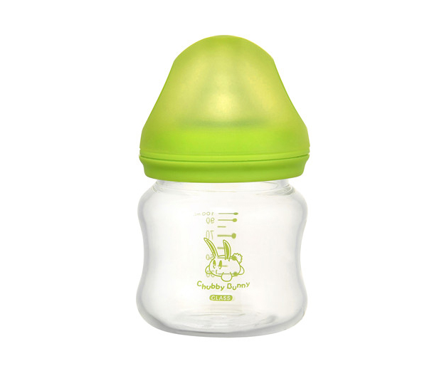 丘比兔寬口初生喂養(yǎng)綠色玻璃奶瓶100ml