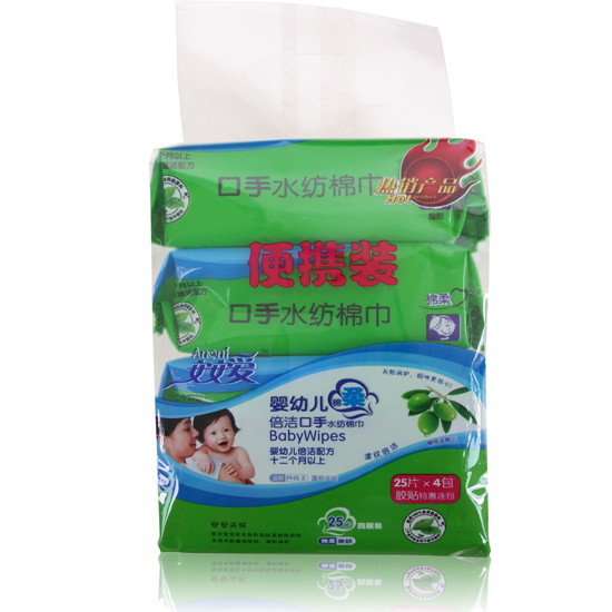 安安愛嬰兒倍潔口手水紡棉巾25片4包裝