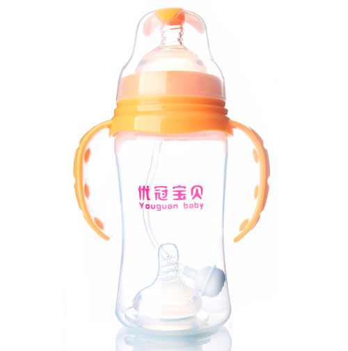 優冠寶貝寬口徑PP奶瓶300ml橙色