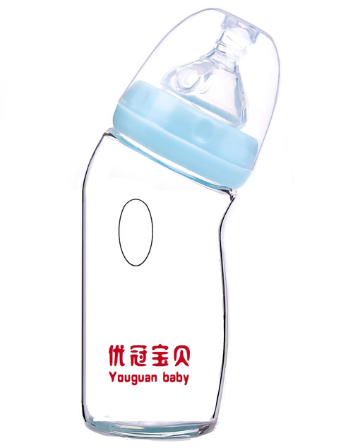 優冠寶貝彎形防脹氣玻璃奶瓶240ml藍色